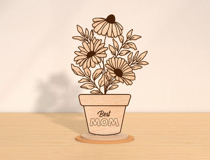 Mom Flower Pot Sign SVG Bundle Mother's Day for LightBurn and xTool