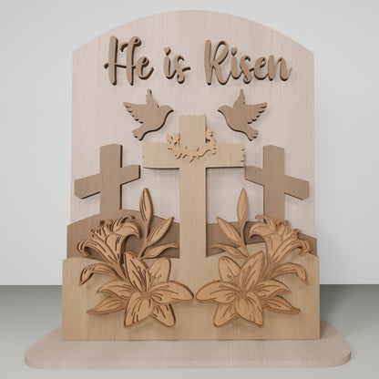 He Is Risen Cross Scene Tabletop Set SVG for Glowforge and xTool