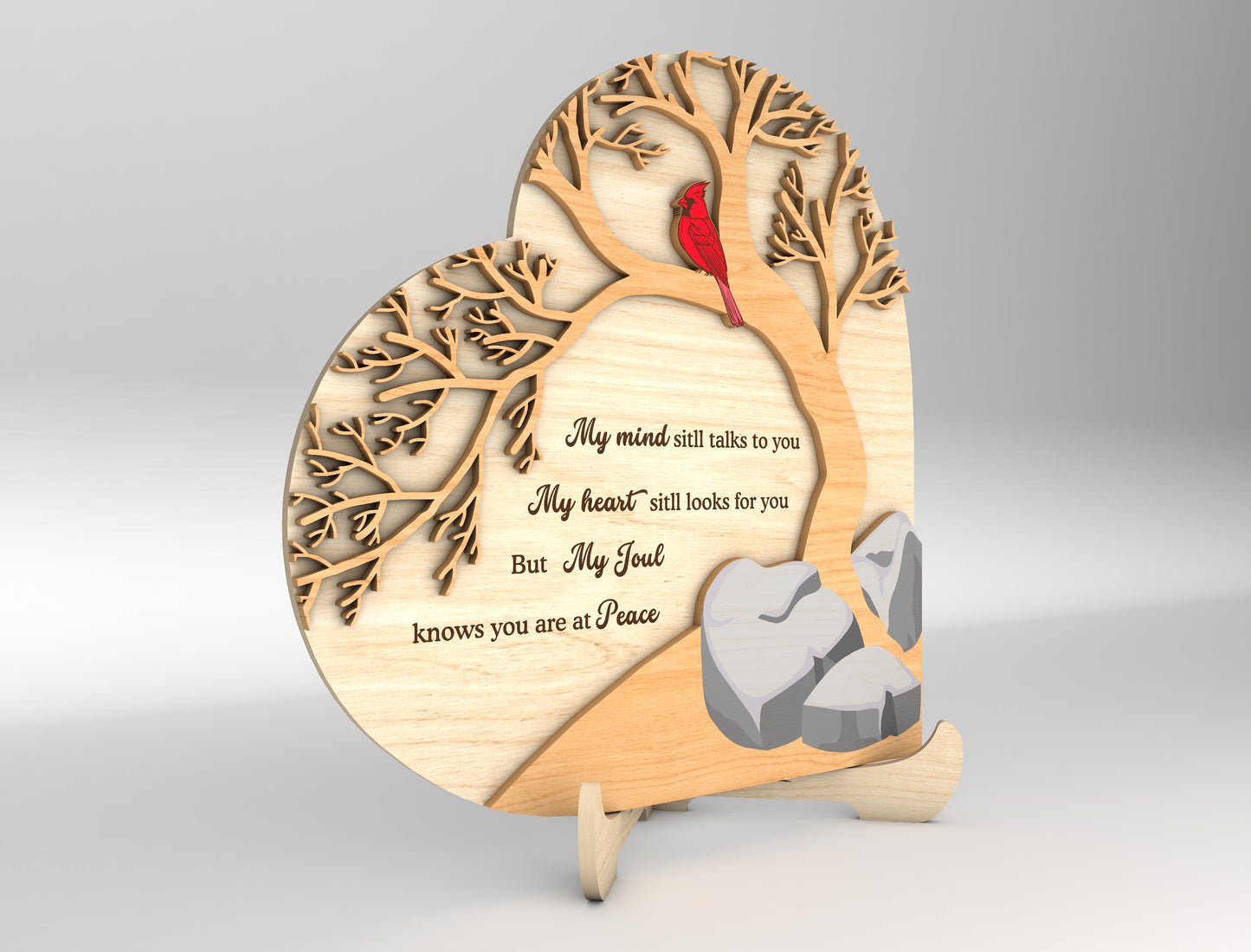 Cardinal Tree Memorial Tabletop SVG Standing Sign Laser Cut File for Glowforge and LightBurn