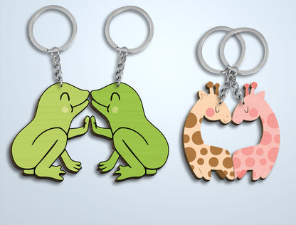 Animal Couple Keychain Laser Cut File Bundle | Cute Love Animals SVG Set | Valentine Wooden Keychain Design | Glowforge, xTool, LightBurn, etc.