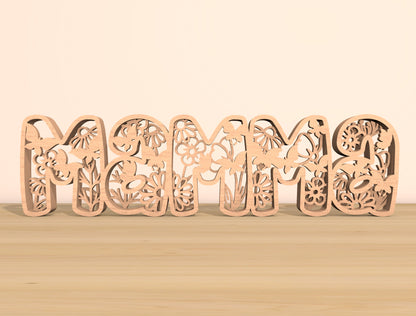 Mom Word Floral Laser Cut File Bundle | Mother Typography Decor | Floral Letter Cutouts | Glowforge, xTool, LightBurn, etc.