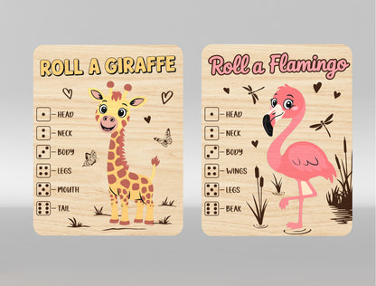 Kids Roll a Zoo Animal Game SVG Bundle for Glowforge xTool | 12 Designs
