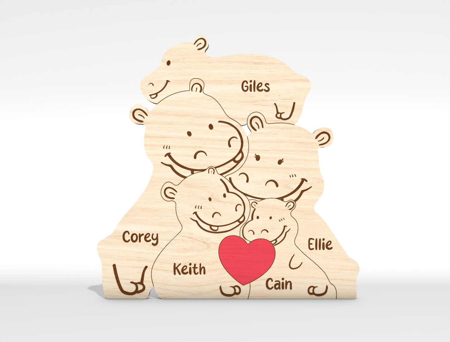 Personalized Family Hippo Puzzle SVG Laser Cut File for Glowforge and xTool