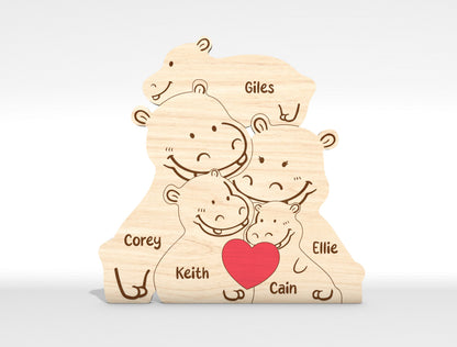 Personalized Family Hippo Puzzle SVG Laser Cut File for Glowforge and xTool