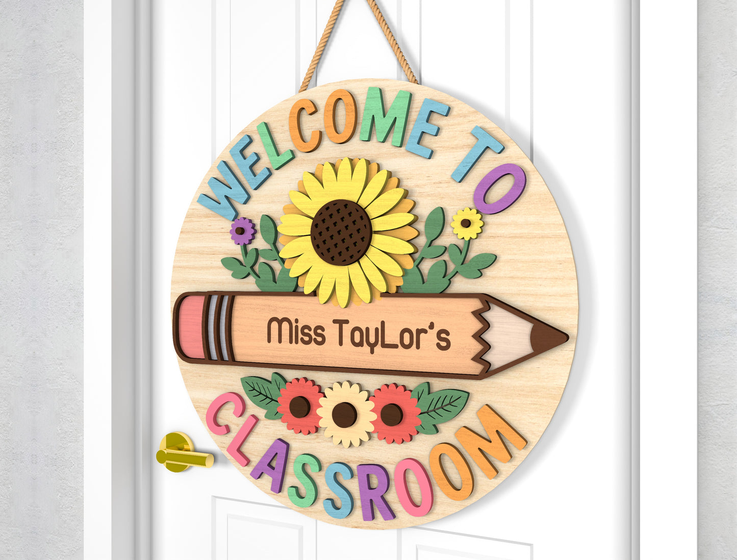 Personalized Sunflower Teacher Door Sign SVG Laser Cut File for Glowforge and xTool