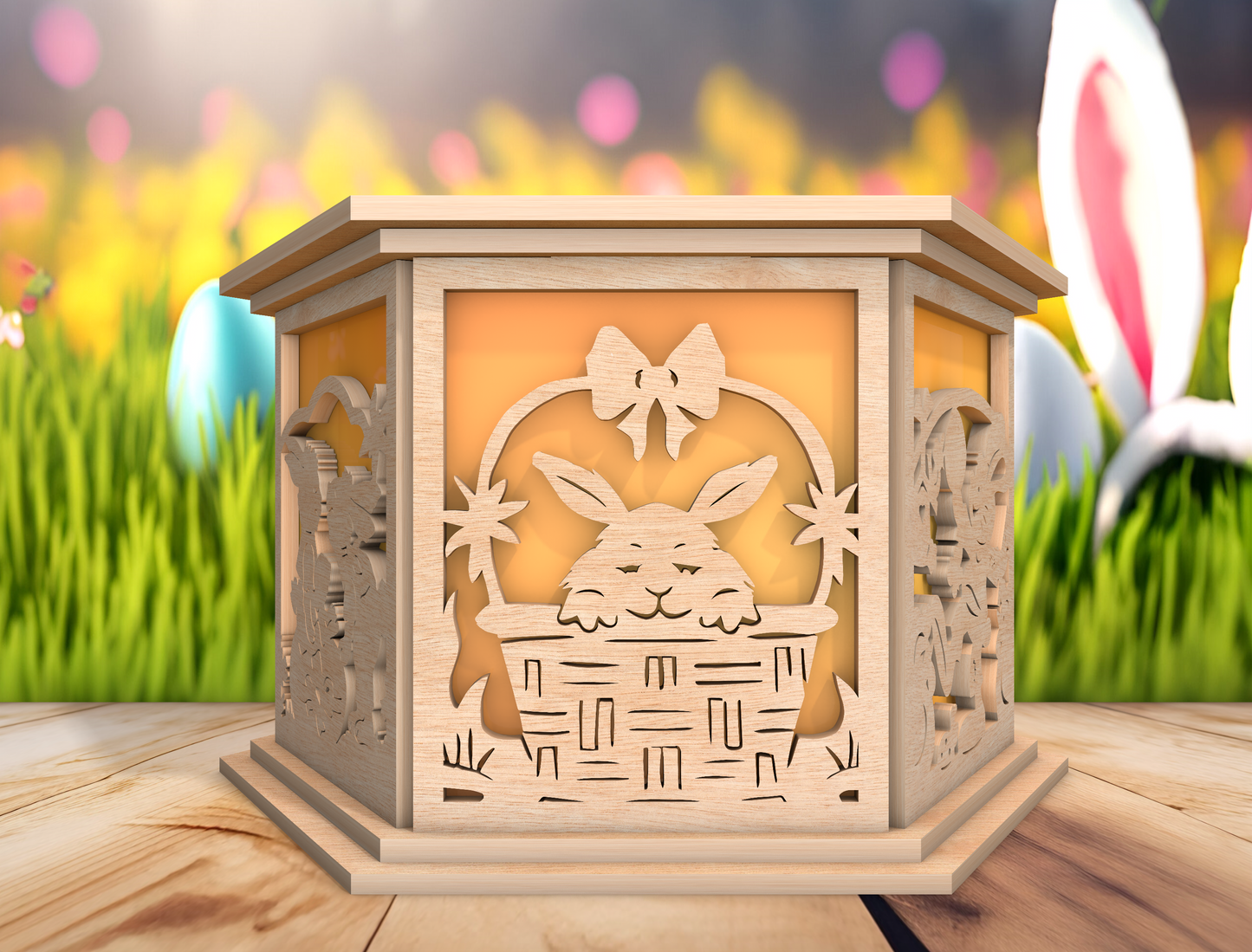 Easter Bunny Lantern SVG Wooden Spring Table Light for Glowforge and xTool
