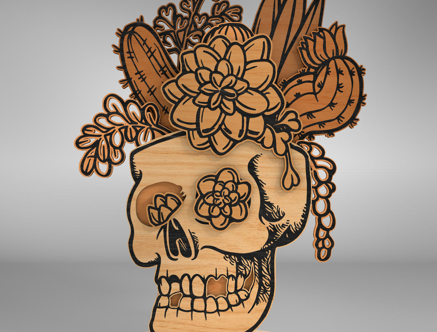 Halloween Skull Cactus Plant Multilayer SVG for LightBurn Glowforge xTool