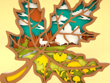 Multilayer Maple Leaf Forest Scene SVG for Glowforge xTool LightBurn