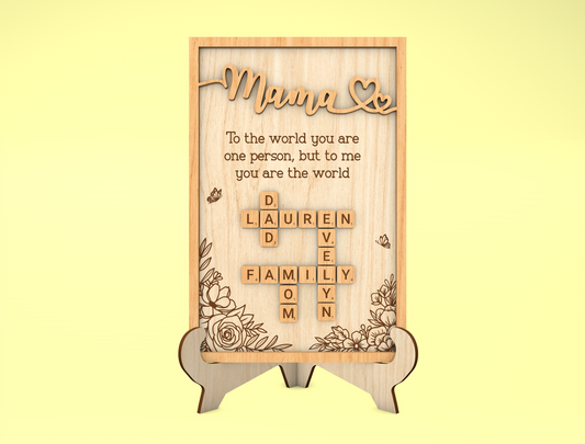 Custom Name Crossword Mama Sign SVG for LightBurn and Glowforge