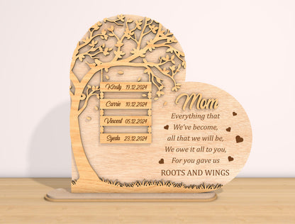 Mom Roots and Wings Tree Sign SVG Bundle for Glowforge and xTool