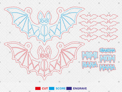 Personalized Bat Family Halloween Sign SVG for Glowforge xTool LightBurn