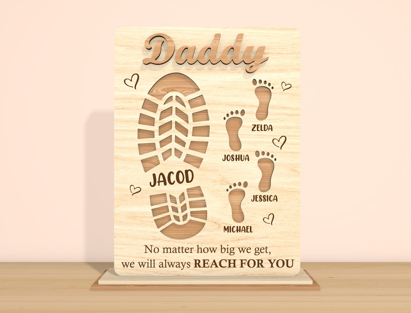 Father’s Day Footprint Family Sign SVG Laser Cut File | Personalized Dad & Papa Gift | Wooden Tabletop Decor | Glowforge, xTool, LightBurn, etc.