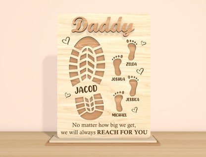 Father’s Day Footprint Family Sign SVG Laser Cut File | Personalized Dad & Papa Gift | Wooden Tabletop Decor | Glowforge, xTool, LightBurn, etc.