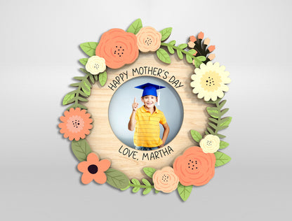 Floral Mom Photo Frame Wreath Magnet SVG Bundle for LightBurn and xTool