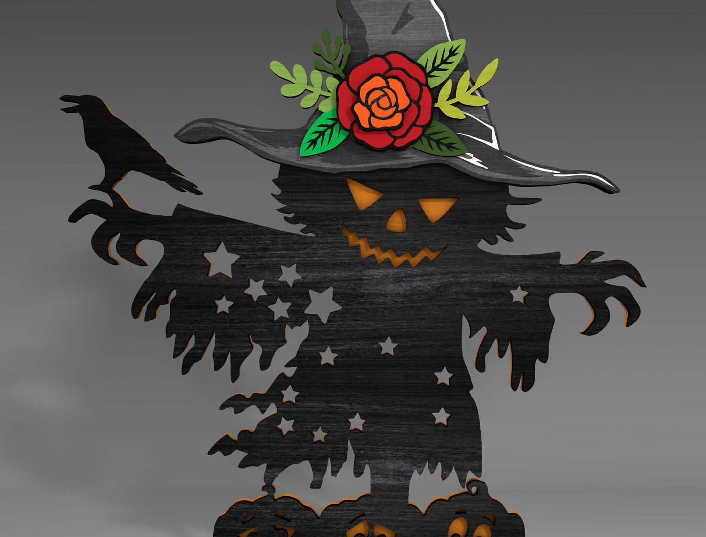 Halloween Scarecrow Standing Decor SVG for Glowforge xTool LightBurn