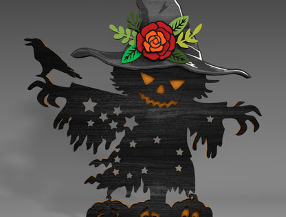 Halloween Scarecrow Standing Decor SVG for Glowforge xTool LightBurn