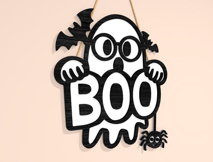 Halloween Boo Ghost Door Hanger SVG Laser Cut File | 2 Cute Spooky Designs | Funny Front Door Decor | Glowforge, xTool, LightBurn, etc.