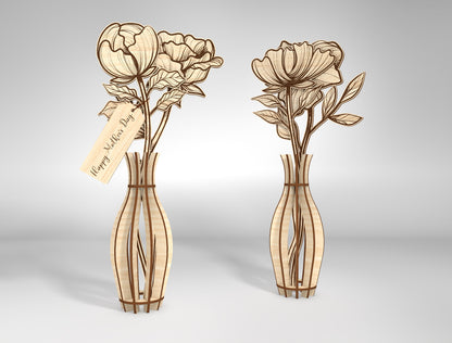 Floral Vase Arrangement SVG Bundle 36 Flowers for Glowforge and xTool