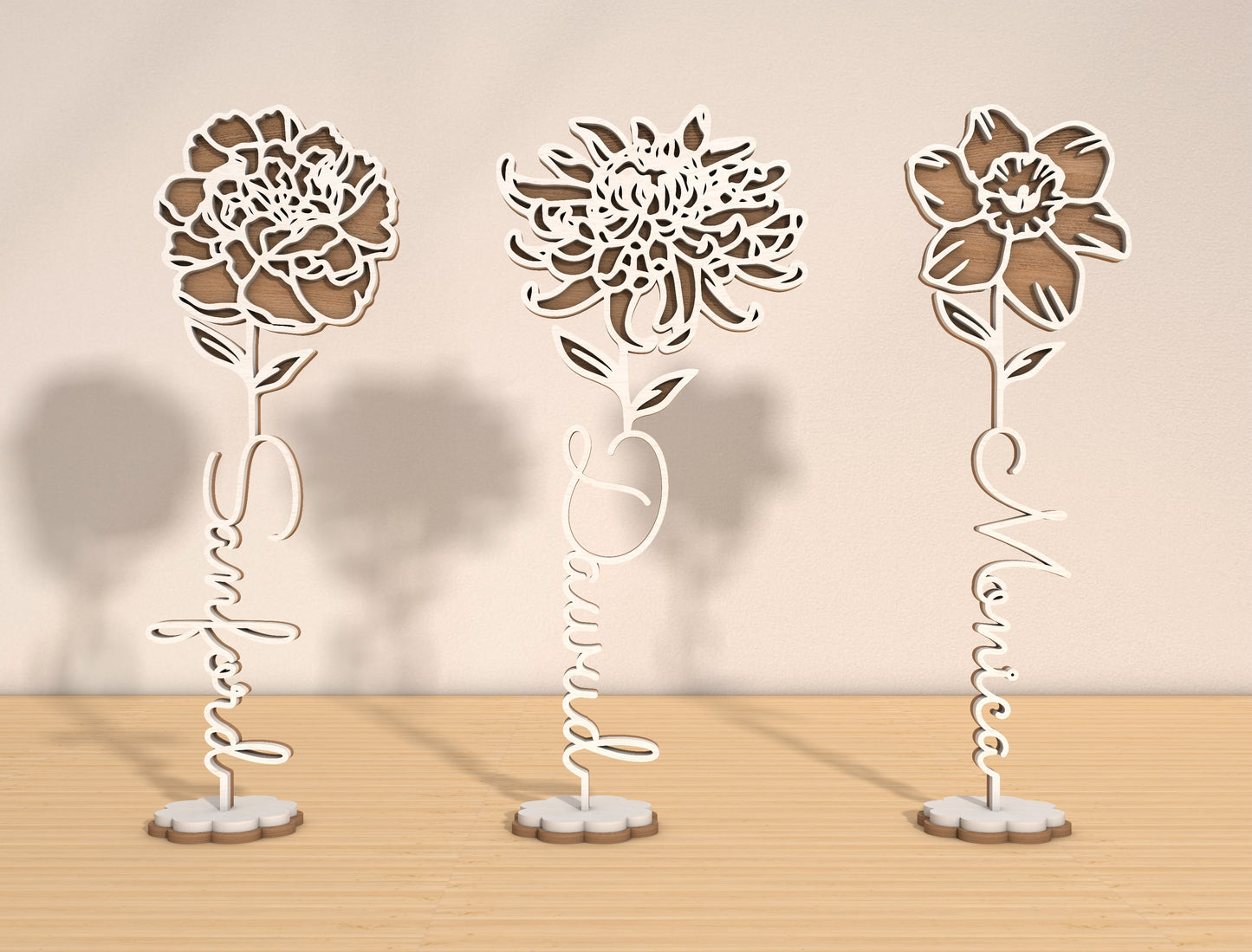 Month Flower Name Stand Laser Cut File Bundle | Floral Decor | Mother’s Day Design | Glowforge, xTool, LightBurn, etc.