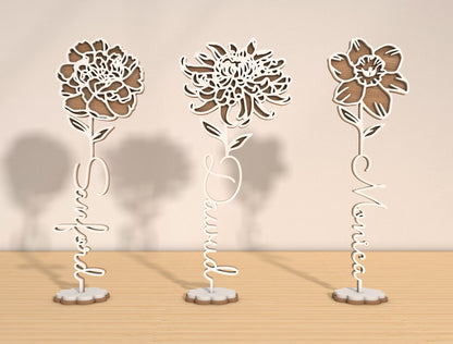 Month Flower Name Stand Laser Cut File Bundle | Floral Decor | Mother’s Day Design | Glowforge, xTool, LightBurn, etc.