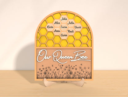 Our Queen Bee Laser Cut File | Personalized Mother’s Day Honeycomb Sign | Floral Wooden Decor | Glowforge, xTool, LightBurn, etc...