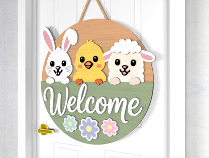 Easter Bunny Chick Door Sign SVG Hop On In Welcome Bundle for LightBurn
