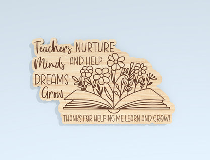 Teacher Floral Book Gift Tag SVG Laser Cut File for Glowforge and xTool