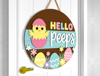 Bunny Love Easter Door Sign SVG Hello Peeps Cute Kawaii for Glowforge and xTool