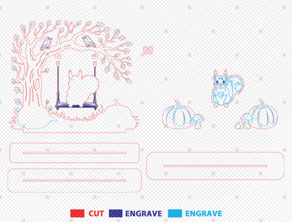 Squirrel on Swing Fall Scene SVG for Glowforge xTool LightBurn