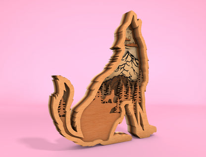 Multilayer Wolf Forest SVG Laser Cut File for Glowforge and xTool