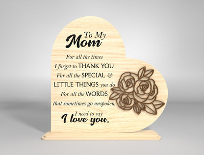 Mother's Day Heart Sign SVG Floral Message Decor for Glowforge