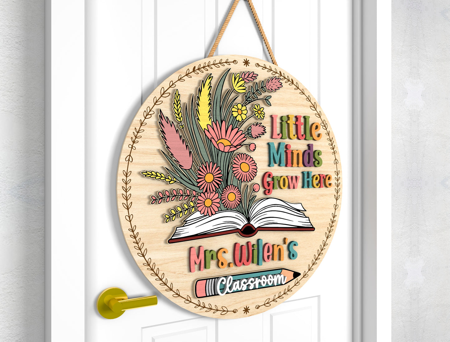 Little Minds Grow Here Door Hanger SVG for Glowforge and xTool Users