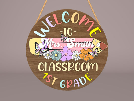Personalized Pencil Classroom Door Sign Laser Cut File SVG for Glowforge and LightBurn