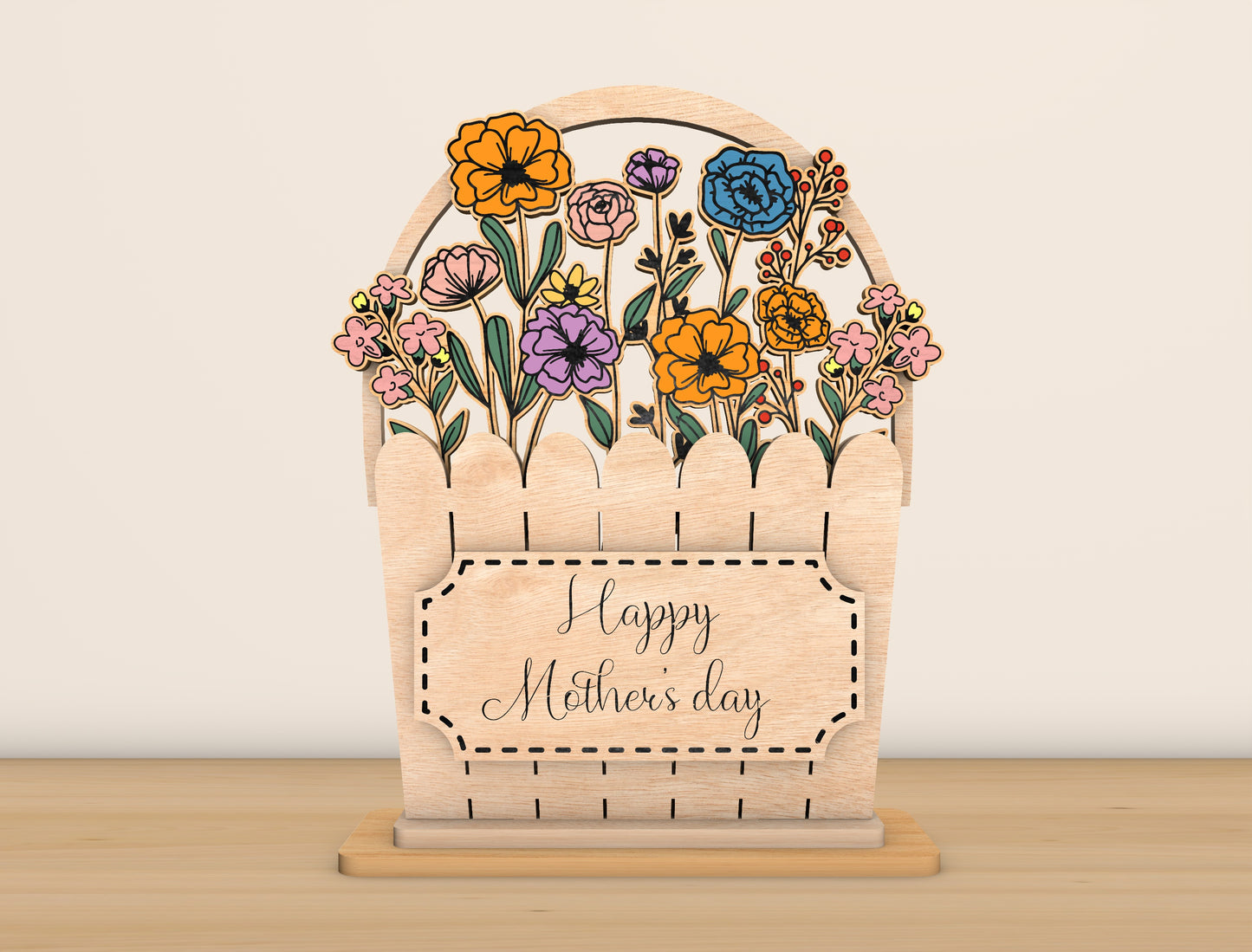 Mother's Day Flower Basket Sign SVG Bundle for LightBurn and xTool
