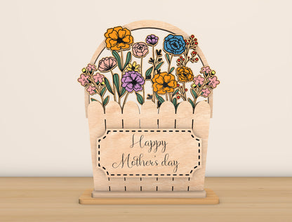 Mother's Day Flower Basket Sign SVG Bundle for LightBurn and xTool