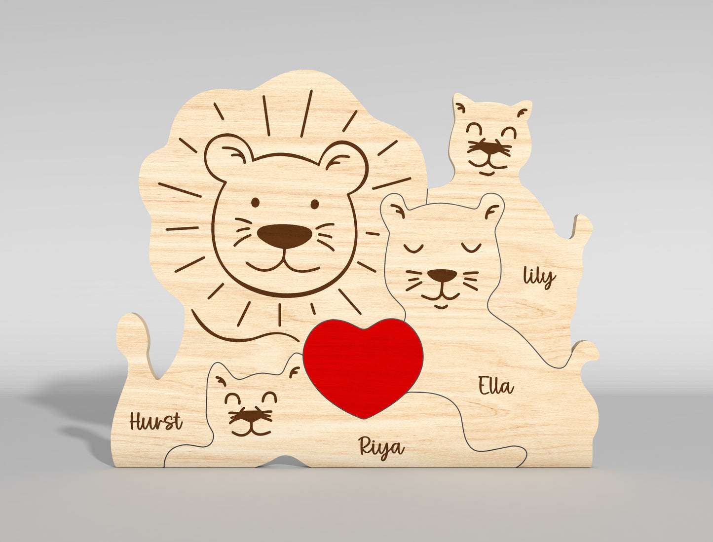 Lion Family Wooden Puzzle Sign SVG for LightBurn and xTool