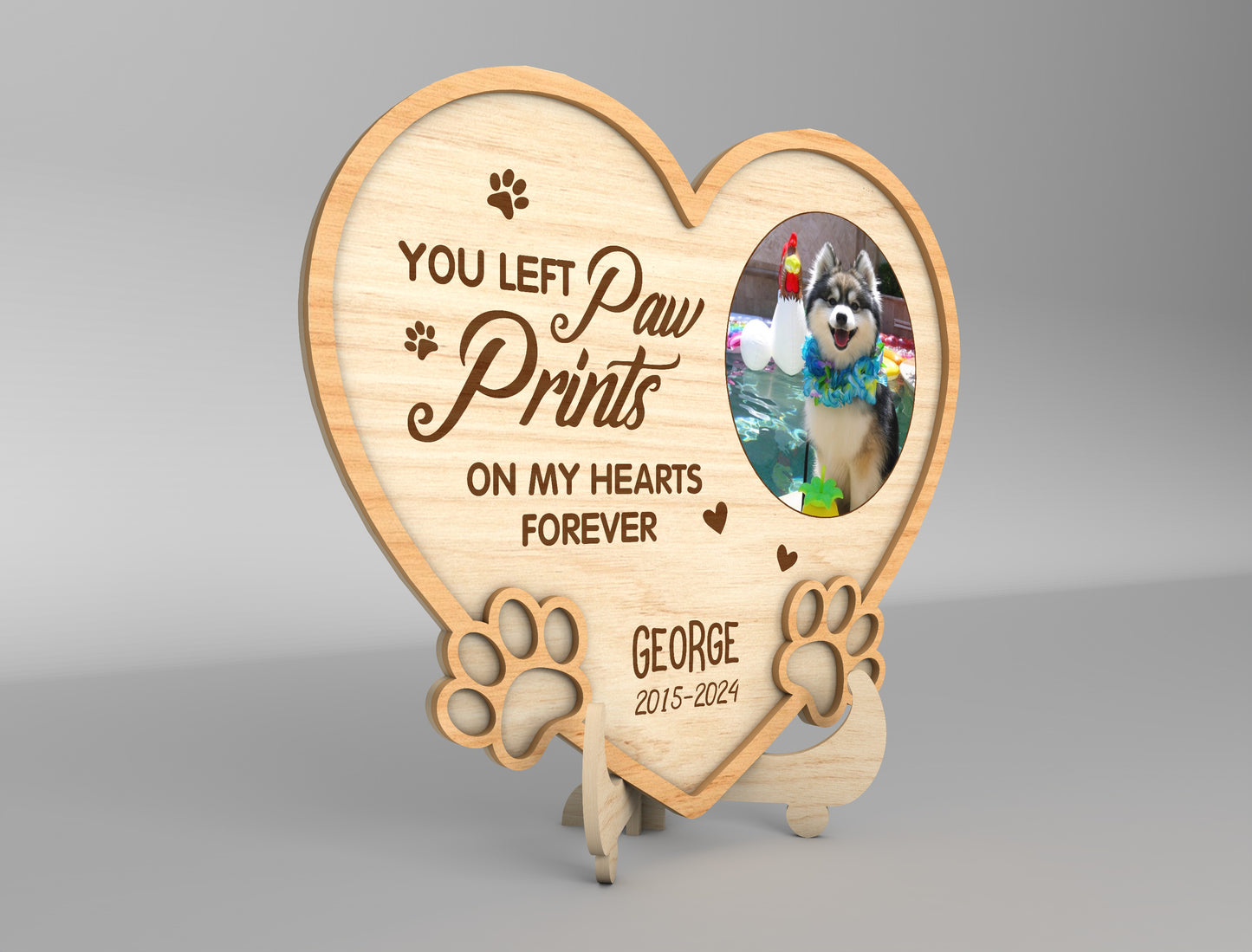 Heart Pet Memorial Tabletop Sign SVG Paw Photo Frame Laser Cut File for LightBurn