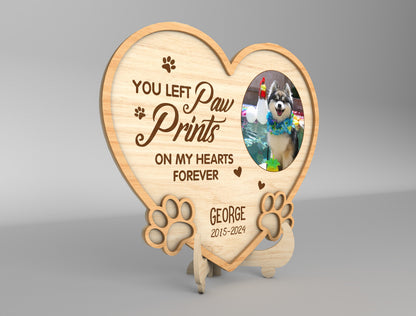 Heart Pet Memorial Tabletop Sign SVG Paw Photo Frame Laser Cut File for LightBurn