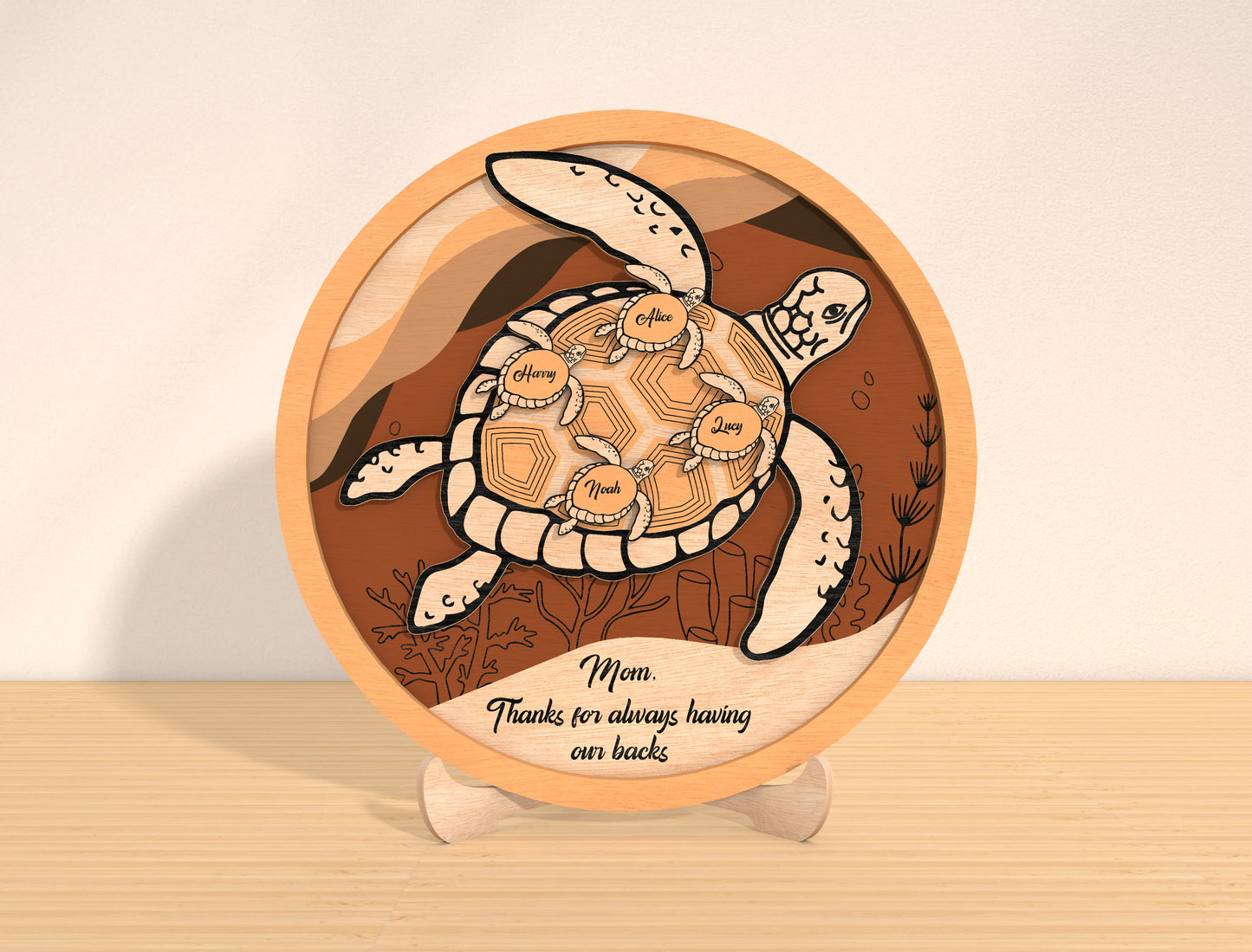 Sea Turtle Family Sign Laser Cut File | Mother’s Day Decor | Ocean Wooden Style | Glowforge, xTool, LightBurn, etc.