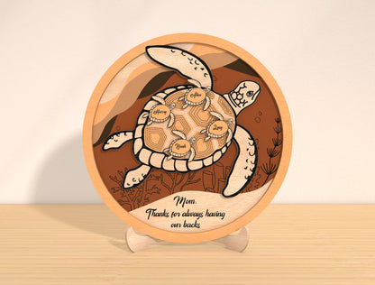 Sea Turtle Family Sign Laser Cut File | Mother’s Day Decor | Ocean Wooden Style | Glowforge, xTool, LightBurn, etc.