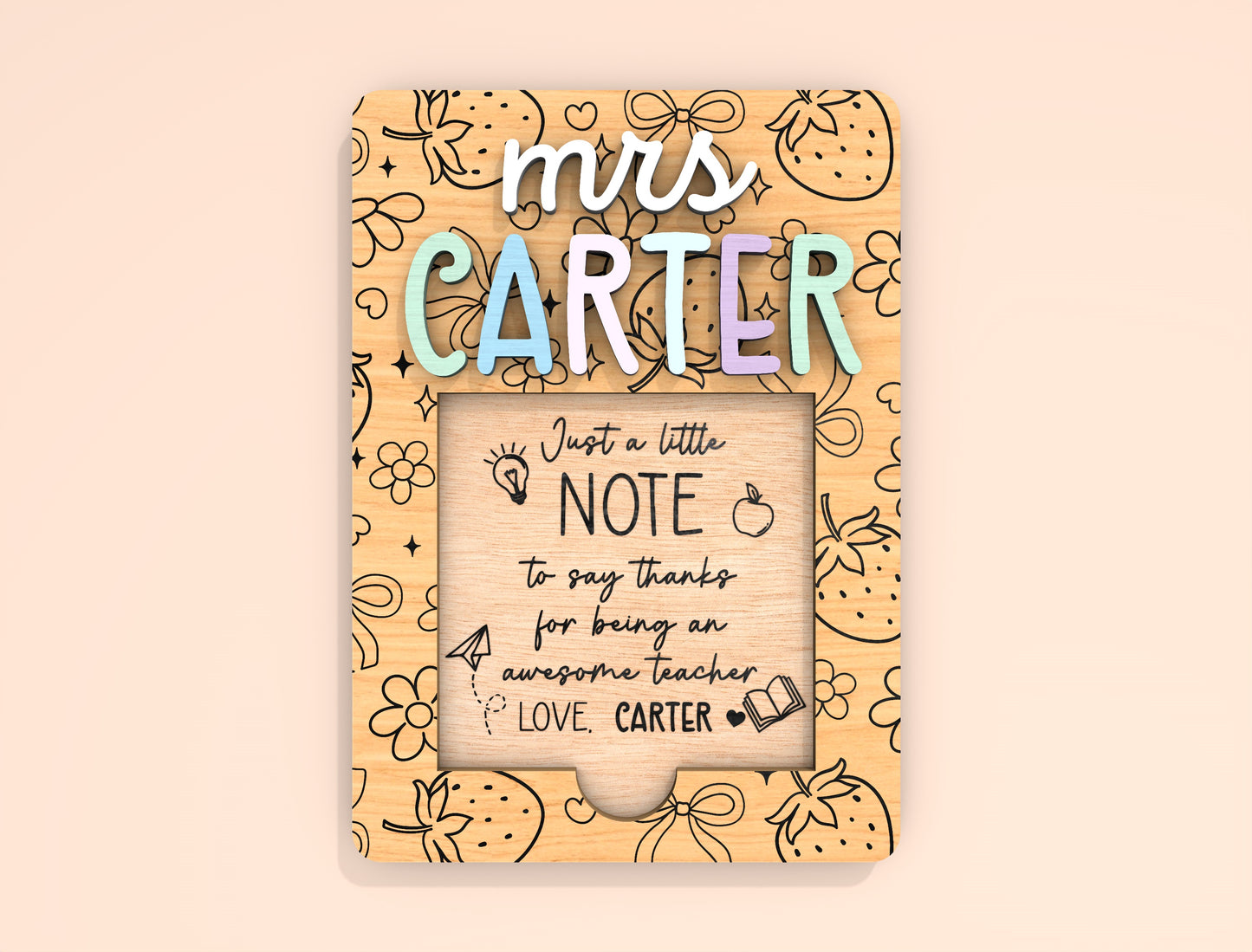 Personalized Teacher Note Holder SVG Laser Cut File for Glowforge and xTool