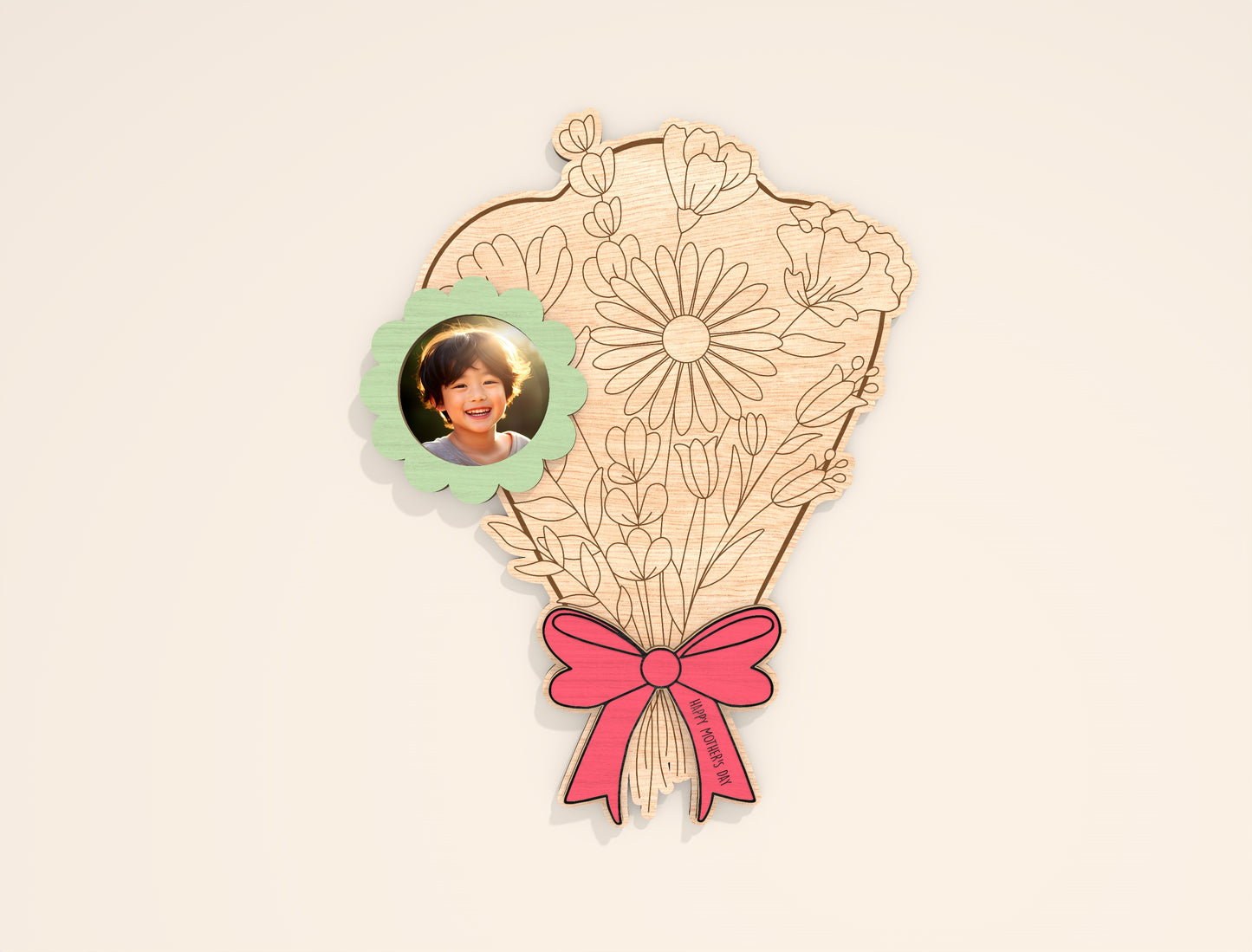 Mother’s Day Bouquet Photo Frame Laser Cut File | Floral Picture Holder | Personalized Wooden Decor | Glowforge, xTool, LightBurn , etc...