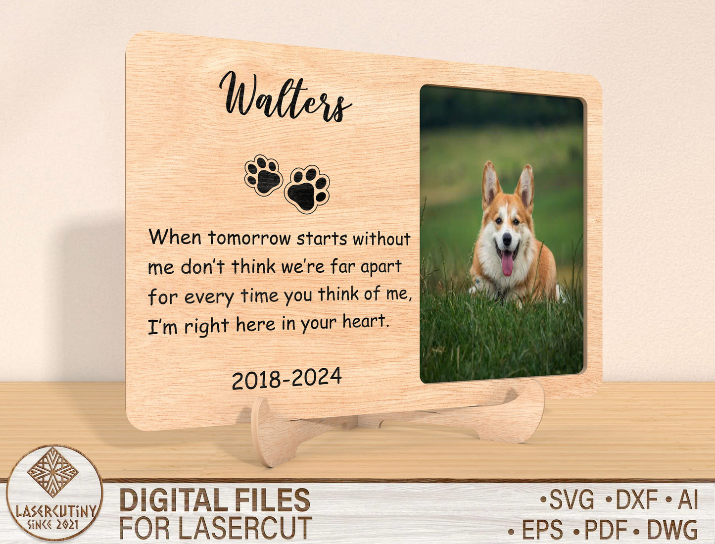 Pet Memorial Paw Print Heart Photo Frame SVG for Glowforge and xTool