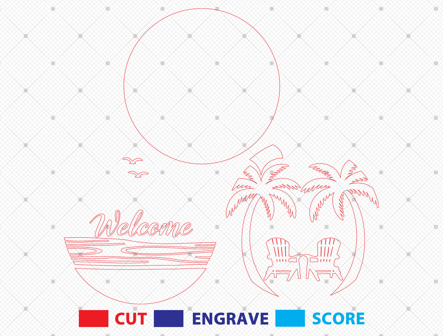 Tree Beach Chair Welcome Door Sign SVG for LightBurn and Glowforge