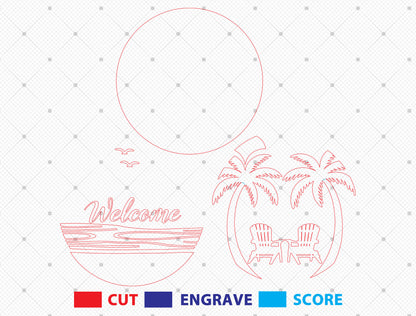 Tree Beach Chair Welcome Door Sign SVG for LightBurn and Glowforge