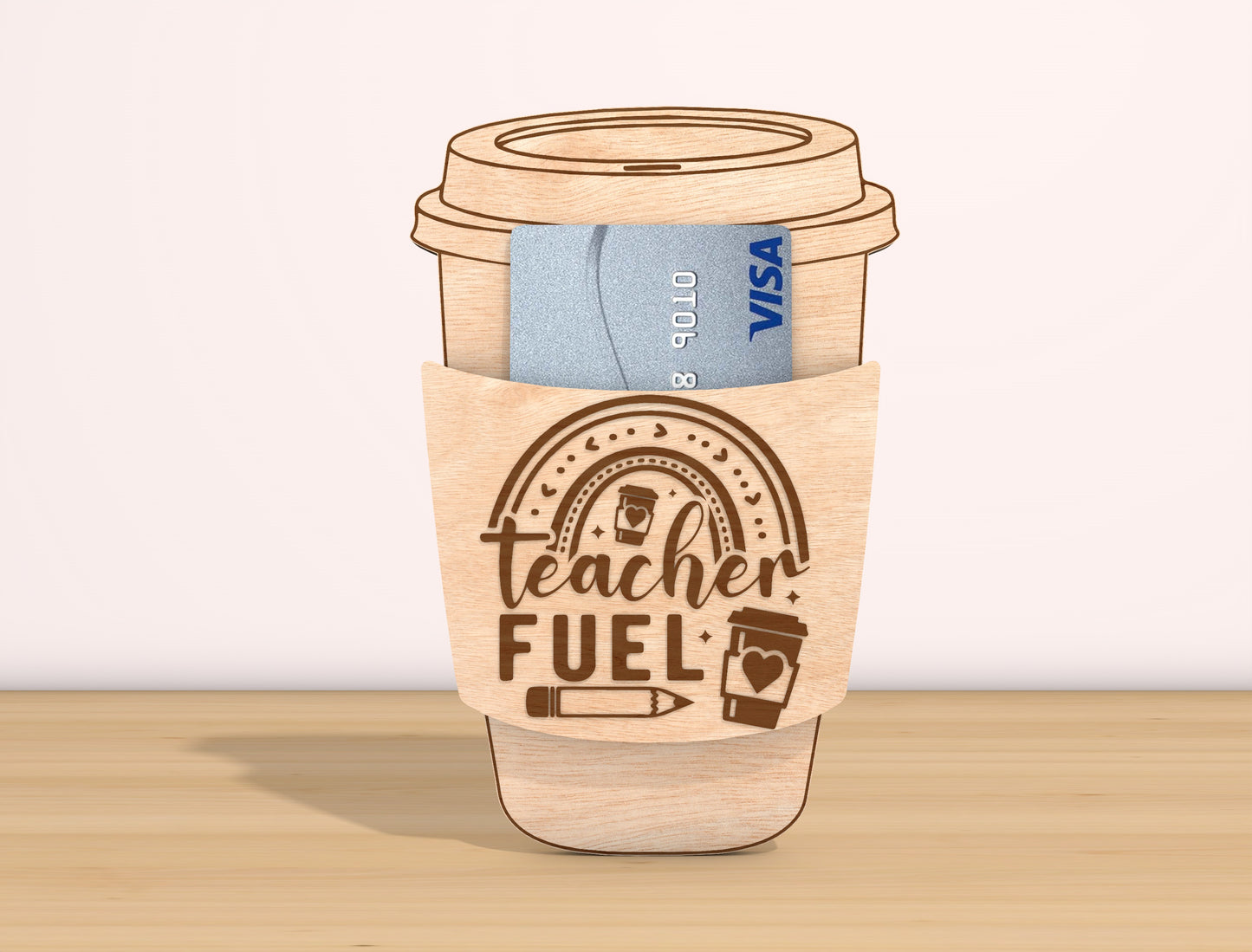 Teacher Coffee Cup Card Holder SVG Bundle Laser Cut File for Glowforge and xTool