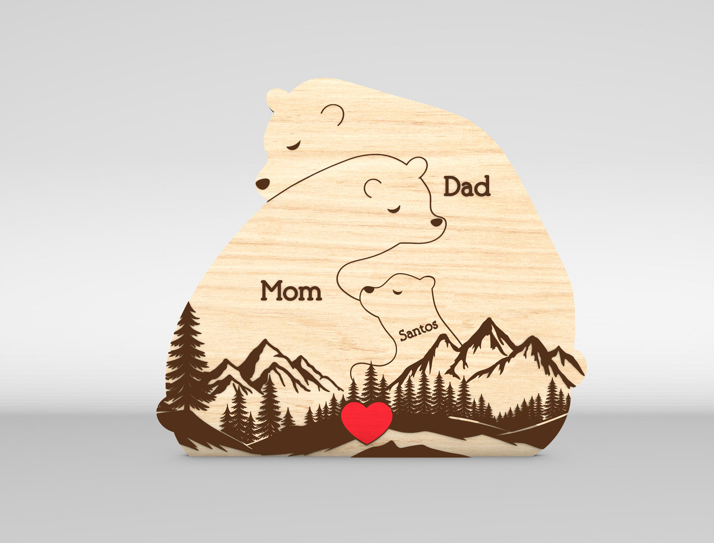 Bear Family Mountain Sign SVG Laser Cut File for LightBurn and Glowforge