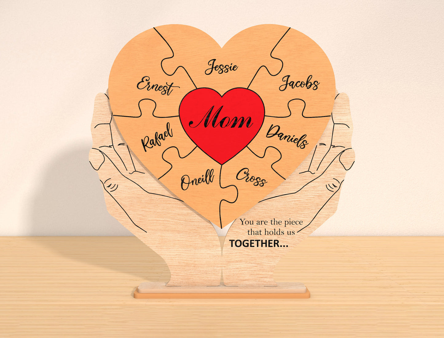 Personalized Mom Puzzle Heart Sign SVG for Glowforge and xTool