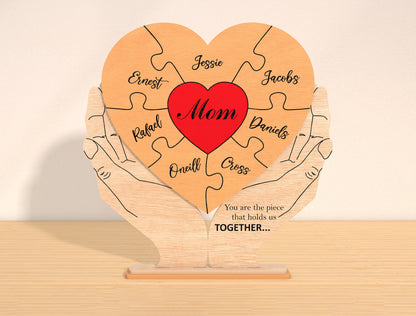 Personalized Mom Puzzle Heart Sign SVG for Glowforge and xTool