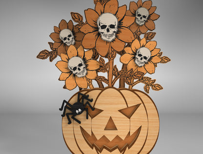 Halloween Pumpkin Skull Flower Multilayer SVG for Glowforge xTool LightBurn